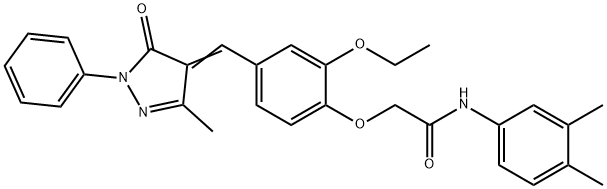 N-(3,4-dimethylphenyl)-2-{2-ethoxy-4-[(3-methyl-5-oxo-1-phenyl-1,5-dihydro-4H-pyrazol-4-ylidene)methyl]phenoxy}acetamide Struktur