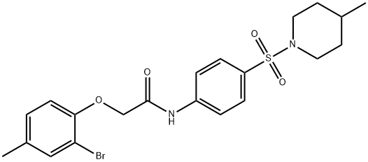 2-(2-bromo-4-methylphenoxy)-N-{4-[(4-methyl-1-piperidinyl)sulfonyl]phenyl}acetamide Struktur