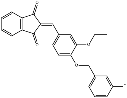 2-{3-ethoxy-4-[(3-fluorobenzyl)oxy]benzylidene}-1H-indene-1,3(2H)-dione Struktur