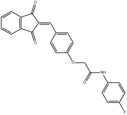 2-{4-[(1,3-dioxo-1,3-dihydro-2H-inden-2-ylidene)methyl]phenoxy}-N-(4-fluorophenyl)acetamide Struktur