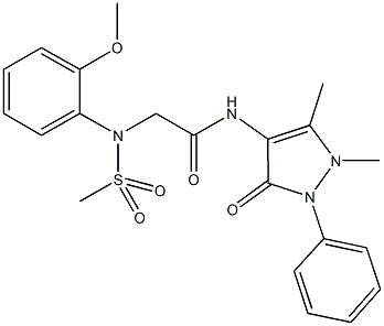 N-(1,5-dimethyl-3-oxo-2-phenyl-2,3-dihydro-1H-pyrazol-4-yl)-2-[2-methoxy(methylsulfonyl)anilino]acetamide Struktur