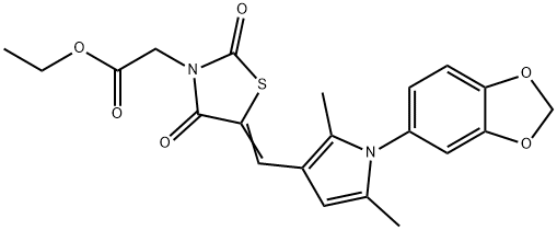 ethyl (5-{[1-(1,3-benzodioxol-5-yl)-2,5-dimethyl-1H-pyrrol-3-yl]methylene}-2,4-dioxo-1,3-thiazolidin-3-yl)acetate Struktur