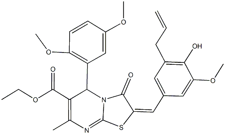 ethyl 2-(3-allyl-4-hydroxy-5-methoxybenzylidene)-5-(2,5-dimethoxyphenyl)-7-methyl-3-oxo-2,3-dihydro-5H-[1,3]thiazolo[3,2-a]pyrimidine-6-carboxylate Struktur