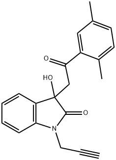 3-[2-(2,5-dimethylphenyl)-2-oxoethyl]-3-hydroxy-1-(2-propynyl)-1,3-dihydro-2H-indol-2-one Struktur