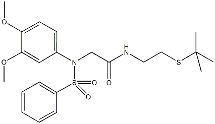 N-[2-(tert-butylsulfanyl)ethyl]-2-[3,4-dimethoxy(phenylsulfonyl)anilino]acetamide Struktur