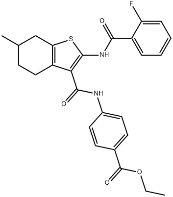 ethyl 4-[({2-[(2-fluorobenzoyl)amino]-6-methyl-4,5,6,7-tetrahydro-1-benzothien-3-yl}carbonyl)amino]benzoate Struktur