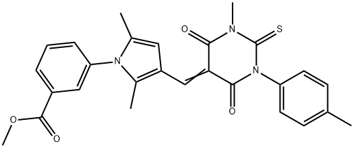 methyl 3-{2,5-dimethyl-3-[(1-methyl-3-(4-methylphenyl)-4,6-dioxo-2-thioxotetrahydro-5(2H)-pyrimidinylidene)methyl]-1H-pyrrol-1-yl}benzoate Struktur