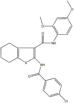 2-[(4-chlorobenzoyl)amino]-N-(2,4-dimethoxyphenyl)-4,5,6,7-tetrahydro-1-benzothiophene-3-carboxamide Struktur