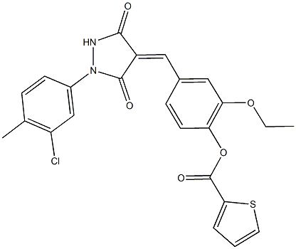 4-{[1-(3-chloro-4-methylphenyl)-3,5-dioxo-4-pyrazolidinylidene]methyl}-2-ethoxyphenyl 2-thiophenecarboxylate Struktur