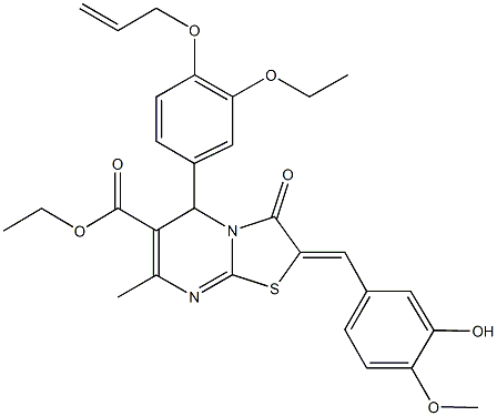 ethyl 5-[4-(allyloxy)-3-ethoxyphenyl]-2-(3-hydroxy-4-methoxybenzylidene)-7-methyl-3-oxo-2,3-dihydro-5H-[1,3]thiazolo[3,2-a]pyrimidine-6-carboxylate Struktur