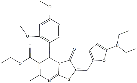 ethyl 2-{[5-(diethylamino)-2-furyl]methylene}-5-(2,4-dimethoxyphenyl)-7-methyl-3-oxo-2,3-dihydro-5H-[1,3]thiazolo[3,2-a]pyrimidine-6-carboxylate Struktur