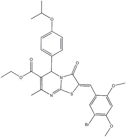 ethyl 2-(5-bromo-2,4-dimethoxybenzylidene)-5-(4-isopropoxyphenyl)-7-methyl-3-oxo-2,3-dihydro-5H-[1,3]thiazolo[3,2-a]pyrimidine-6-carboxylate Struktur