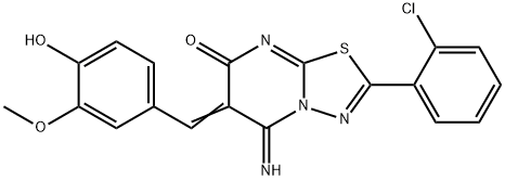 2-(2-chlorophenyl)-6-(4-hydroxy-3-methoxybenzylidene)-5-imino-5,6-dihydro-7H-[1,3,4]thiadiazolo[3,2-a]pyrimidin-7-one Struktur