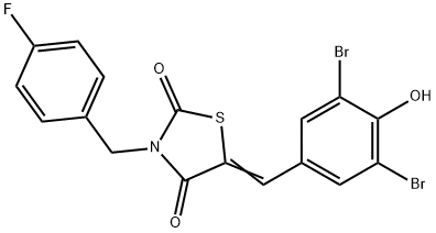 5-(3,5-dibromo-4-hydroxybenzylidene)-3-(4-fluorobenzyl)-1,3-thiazolidine-2,4-dione Struktur