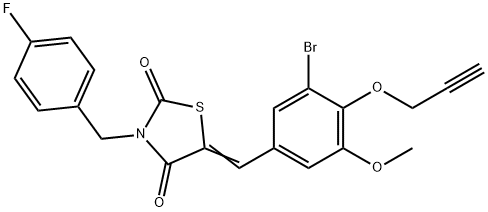 5-[3-bromo-5-methoxy-4-(2-propynyloxy)benzylidene]-3-(4-fluorobenzyl)-1,3-thiazolidine-2,4-dione Struktur