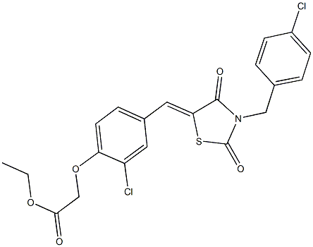 ethyl (2-chloro-4-{[3-(4-chlorobenzyl)-2,4-dioxo-1,3-thiazolidin-5-ylidene]methyl}phenoxy)acetate Struktur