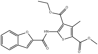 4-ethyl 2-methyl 5-[(1-benzofuran-2-ylcarbonyl)amino]-3-methyl-2,4-thiophenedicarboxylate Struktur