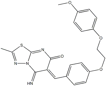 5-imino-6-{4-[2-(4-methoxyphenoxy)ethoxy]benzylidene}-2-methyl-5,6-dihydro-7H-[1,3,4]thiadiazolo[3,2-a]pyrimidin-7-one Struktur