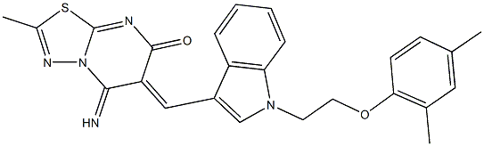 6-({1-[2-(2,4-dimethylphenoxy)ethyl]-1H-indol-3-yl}methylene)-5-imino-2-methyl-5,6-dihydro-7H-[1,3,4]thiadiazolo[3,2-a]pyrimidin-7-one Struktur