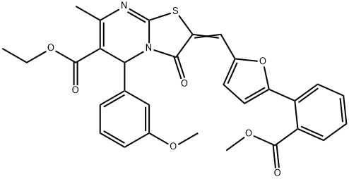 ethyl 2-({5-[2-(methoxycarbonyl)phenyl]-2-furyl}methylene)-5-(3-methoxyphenyl)-7-methyl-3-oxo-2,3-dihydro-5H-[1,3]thiazolo[3,2-a]pyrimidine-6-carboxylate Struktur