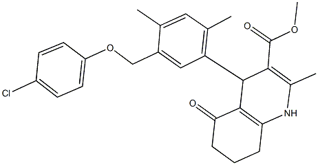 methyl 4-{5-[(4-chlorophenoxy)methyl]-2,4-dimethylphenyl}-2-methyl-5-oxo-1,4,5,6,7,8-hexahydro-3-quinolinecarboxylate Struktur