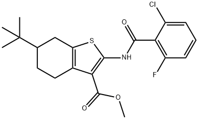 methyl 6-tert-butyl-2-[(2-chloro-6-fluorobenzoyl)amino]-4,5,6,7-tetrahydro-1-benzothiophene-3-carboxylate Struktur