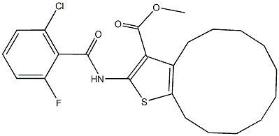 methyl 2-[(2-chloro-6-fluorobenzoyl)amino]-4,5,6,7,8,9,10,11,12,13-decahydrocyclododeca[b]thiophene-3-carboxylate Struktur