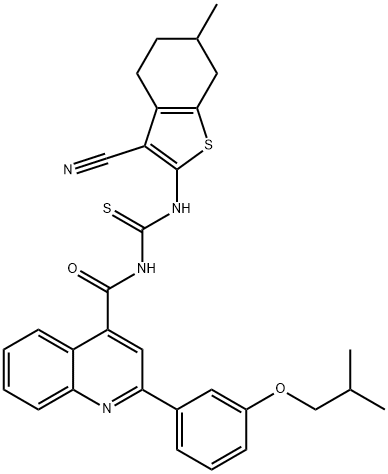 N-(3-cyano-6-methyl-4,5,6,7-tetrahydro-1-benzothien-2-yl)-N'-{[2-(3-isobutoxyphenyl)-4-quinolinyl]carbonyl}thiourea Struktur