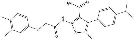 2-{[(3,4-dimethylphenoxy)acetyl]amino}-4-(4-isopropylphenyl)-5-methyl-3-thiophenecarboxamide Struktur