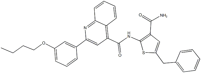 N-[3-(aminocarbonyl)-5-benzyl-2-thienyl]-2-(3-butoxyphenyl)-4-quinolinecarboxamide Struktur