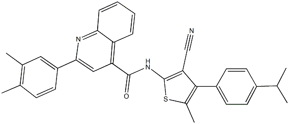 N-[3-cyano-4-(4-isopropylphenyl)-5-methyl-2-thienyl]-2-(3,4-dimethylphenyl)-4-quinolinecarboxamide Struktur