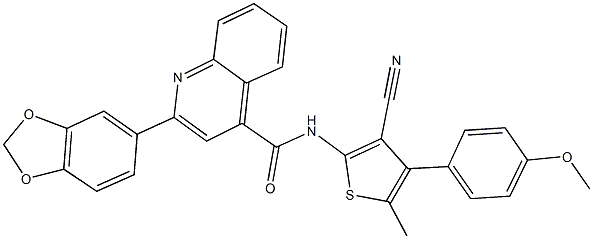 2-(1,3-benzodioxol-5-yl)-N-[3-cyano-4-(4-methoxyphenyl)-5-methyl-2-thienyl]-4-quinolinecarboxamide Struktur