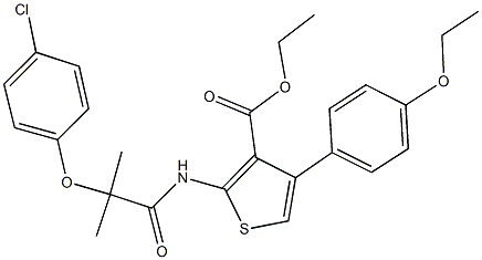 ethyl 2-{[2-(4-chlorophenoxy)-2-methylpropanoyl]amino}-4-(4-ethoxyphenyl)-3-thiophenecarboxylate Struktur