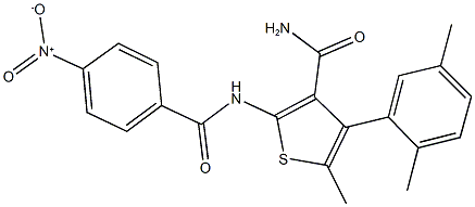 4-(2,5-dimethylphenyl)-2-({4-nitrobenzoyl}amino)-5-methyl-3-thiophenecarboxamide Struktur