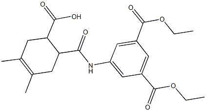 6-{[3,5-bis(ethoxycarbonyl)anilino]carbonyl}-3,4-dimethyl-3-cyclohexene-1-carboxylic acid Struktur