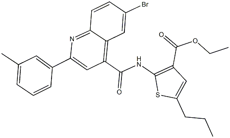 ethyl 2-({[6-bromo-2-(3-methylphenyl)-4-quinolinyl]carbonyl}amino)-5-propyl-3-thiophenecarboxylate Struktur