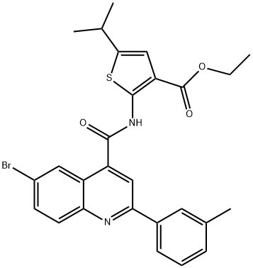 ethyl 2-({[6-bromo-2-(3-methylphenyl)-4-quinolinyl]carbonyl}amino)-5-isopropyl-3-thiophenecarboxylate Struktur