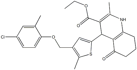 ethyl 4-{4-[(4-chloro-2-methylphenoxy)methyl]-5-methyl-2-thienyl}-2-methyl-5-oxo-1,4,5,6,7,8-hexahydro-3-quinolinecarboxylate Struktur