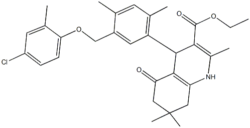 ethyl 4-{5-[(4-chloro-2-methylphenoxy)methyl]-2,4-dimethylphenyl}-2,7,7-trimethyl-5-oxo-1,4,5,6,7,8-hexahydro-3-quinolinecarboxylate Struktur