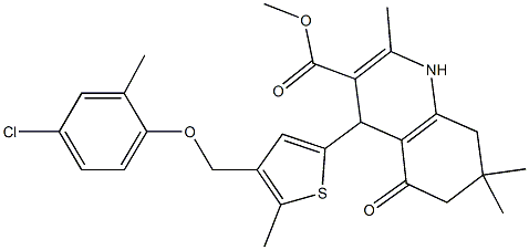 methyl 4-{4-[(4-chloro-2-methylphenoxy)methyl]-5-methyl-2-thienyl}-2,7,7-trimethyl-5-oxo-1,4,5,6,7,8-hexahydro-3-quinolinecarboxylate Struktur