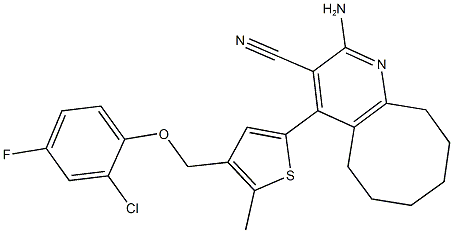 2-amino-4-{4-[(2-chloro-4-fluorophenoxy)methyl]-5-methyl-2-thienyl}-5,6,7,8,9,10-hexahydrocycloocta[b]pyridine-3-carbonitrile Struktur