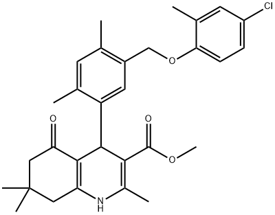 methyl 4-{5-[(4-chloro-2-methylphenoxy)methyl]-2,4-dimethylphenyl}-2,7,7-trimethyl-5-oxo-1,4,5,6,7,8-hexahydro-3-quinolinecarboxylate Struktur