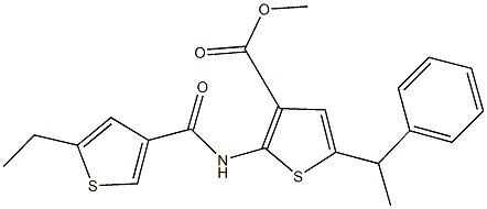 methyl 2-{[(5-ethyl-3-thienyl)carbonyl]amino}-5-(1-phenylethyl)-3-thiophenecarboxylate Struktur