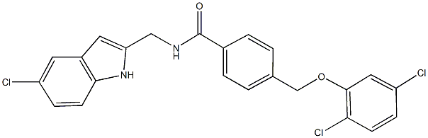 N-[(5-chloro-1H-indol-2-yl)methyl]-4-[(2,5-dichlorophenoxy)methyl]benzamide Struktur