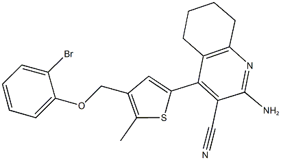 2-amino-4-{4-[(2-bromophenoxy)methyl]-5-methyl-2-thienyl}-5,6,7,8-tetrahydro-3-quinolinecarbonitrile Struktur