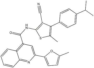 N-[3-cyano-4-(4-isopropylphenyl)-5-methyl-2-thienyl]-2-(5-methyl-2-furyl)-4-quinolinecarboxamide Struktur