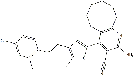 2-amino-4-{4-[(4-chloro-2-methylphenoxy)methyl]-5-methyl-2-thienyl}-5,6,7,8,9,10-hexahydrocycloocta[b]pyridine-3-carbonitrile Struktur