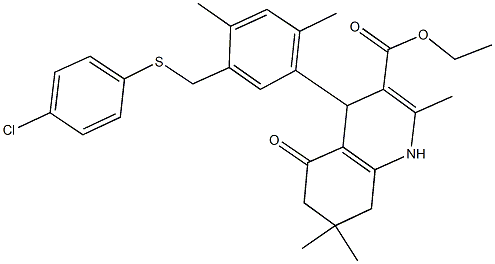 ethyl 4-(5-{[(4-chlorophenyl)sulfanyl]methyl}-2,4-dimethylphenyl)-2,7,7-trimethyl-5-oxo-1,4,5,6,7,8-hexahydro-3-quinolinecarboxylate Struktur