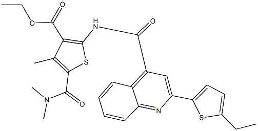 ethyl 5-[(dimethylamino)carbonyl]-2-({[2-(5-ethyl-2-thienyl)-4-quinolinyl]carbonyl}amino)-4-methyl-3-thiophenecarboxylate Struktur