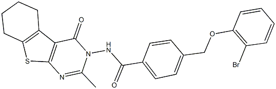 4-[(2-bromophenoxy)methyl]-N-(2-methyl-4-oxo-5,6,7,8-tetrahydro[1]benzothieno[2,3-d]pyrimidin-3(4H)-yl)benzamide Struktur